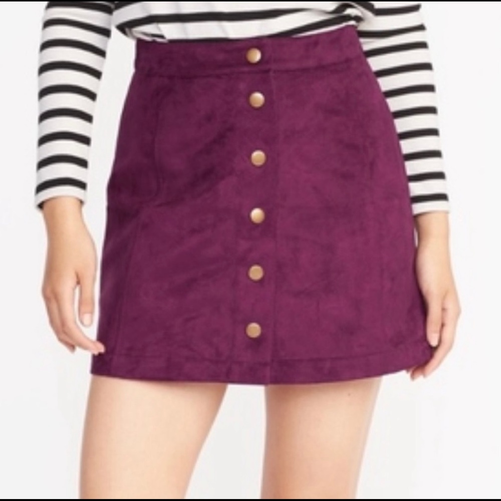 Old Navy Plum Faux Suede Mini Skirt with Gold Snap Buttons